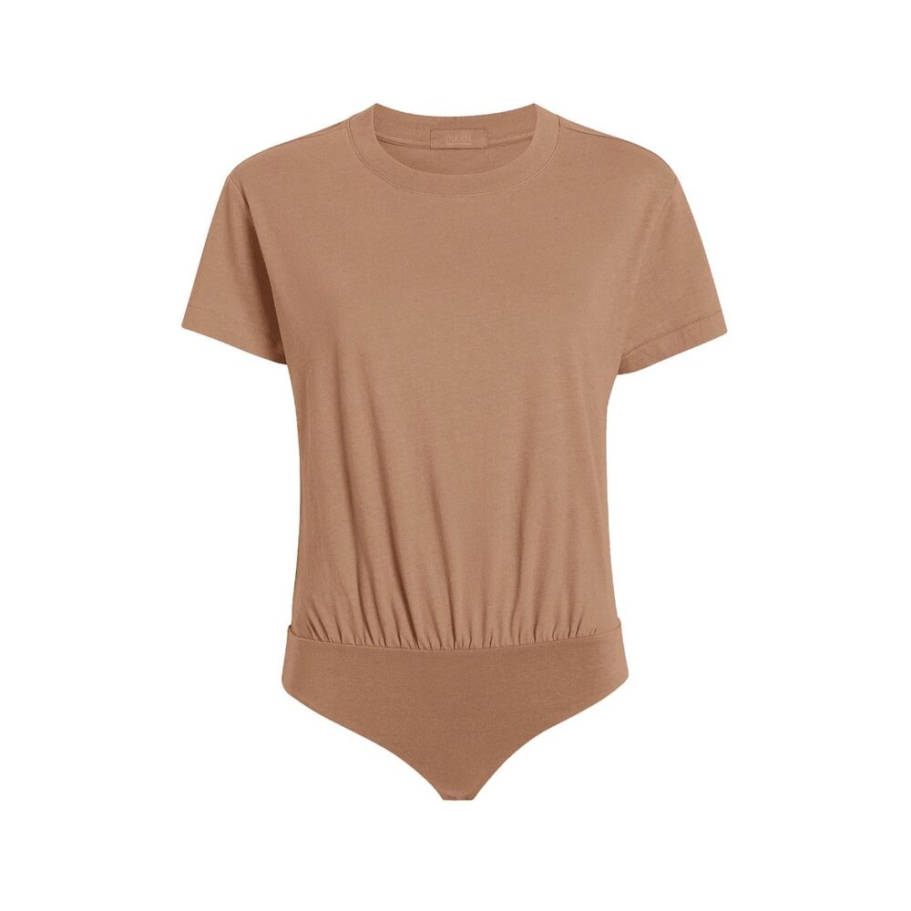 Nuuds Women's Soft Cotton Everyday Short Sleeve T-Shirt Bodysuit Cinnamon M NEW